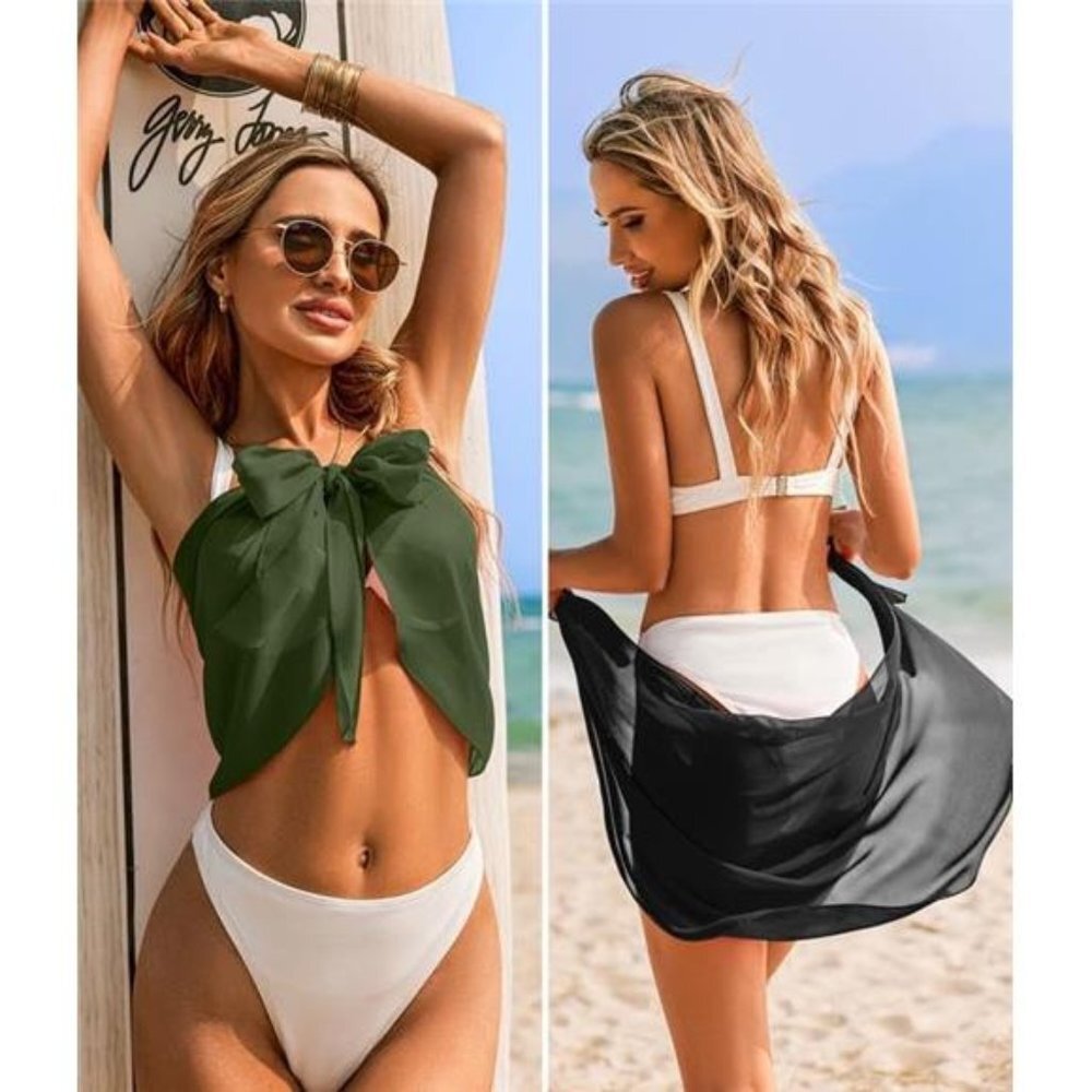 2 Pcs Sarong Coverups for Women Beach Wrap Skirt Chiffon Swimwear